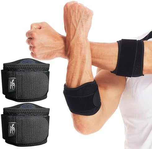 HiRui Tennis Elbow Brace for Forearm Tension Relief, Elbow Support Arm Straps Compression Pad for Men Women, Pressure Bands for Tendonitis Strains Weightlifting Golfer Baseball (Black-2 Pack)