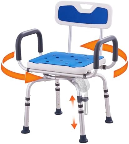 VEVOR Swivel Shower Chair 360 Degree, Adjustable Shower Seat with Armrests and Backrest for Inside Shower or Bathtub, Non-Slip Rotating Bathtub Chair Seat for Elderly Disabled Injured, 400lbs Capacity