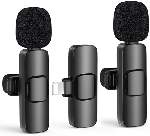2 Pack Mini Wireless Lavalier Microphone for Lightning iOS Devices - Noise Reduction Lape iPad Mic for Recording, Clip on Mic, Omni Lav Mic for Video Recording, Tiktok, Youtube, Vlog