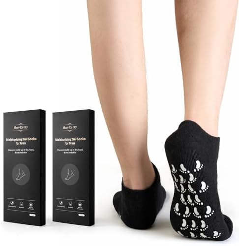 MoyRetty 2 Pairs Moisturizing Silicone Socks for Men - Large Size, Black, Ultimate Aloe-Infused Gel for Home Use - Say Goodbye to Dry Cracked Feet