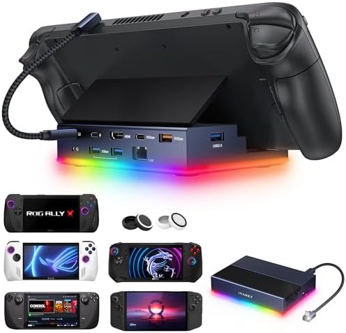 iVANKY 14-in-1 RGB 4K@120Hz Docking Station for Steam Deck OLED/ROG Ally X/Lenovo Legion Go, Foldable Dock with HDMI Gigabit Ethernet 10Gbps USB 3.2, SD/TF Slots, 1Gbps Ethernet, 100W USB-C Charge