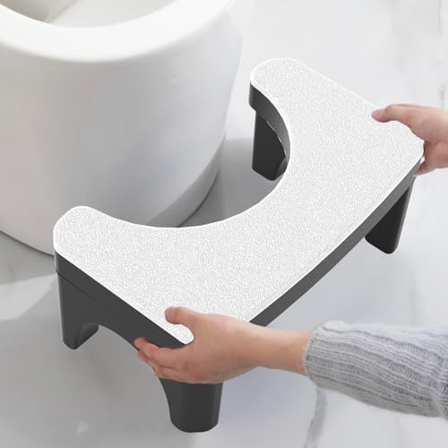Toilet Stool Squat for Adult, Non-Slip Simple Toilet Stool White, 7 Inch Step Assistance Step, Detachable Faux Leather Texture Potty Stool Suitable for Shower, Study, Living Room（No Leather）