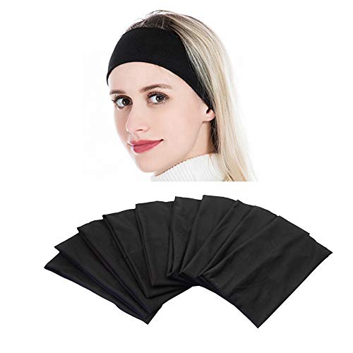 Yeshan Wide face mask headbands for women With Soft Stretchy Black Bandana Headbands Elastic Yoga Sports Headwrap,Pack of 10