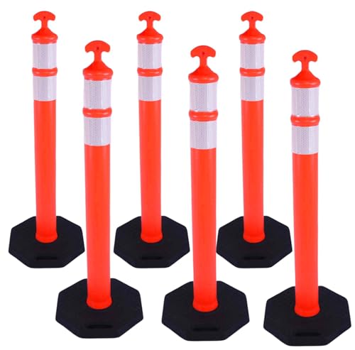 6PACK BESEA Traffic Delineator Cone 42”High Orange Traffic Safety Delineator Cones with Heavy Duty Rubber Base for Construction Site, Road Parking, People Control in Public(6PACK)