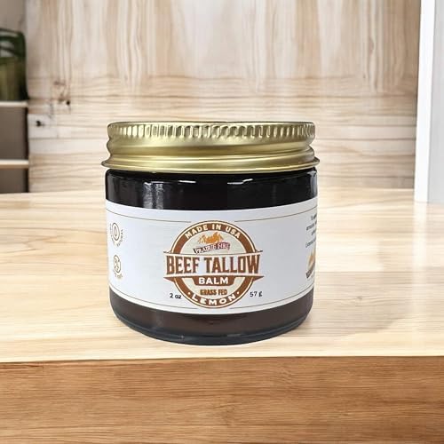 Beef Tallow Balm - 2 oz - Organic Grass Fed and Finished Tallow- Made in USA - Moisturizing Skin Care Lemon