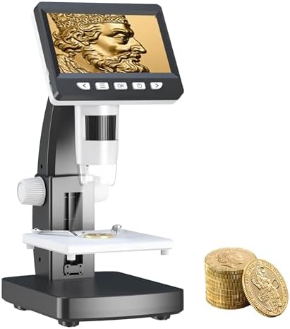 Coin Microscope,LCD Digital Microscope with Stage, Coin Magnifier with 8 Adjustable LED Lights,4.3 Inch Poket Minimicroscope for Error Coins,PC View Compatible with Windows