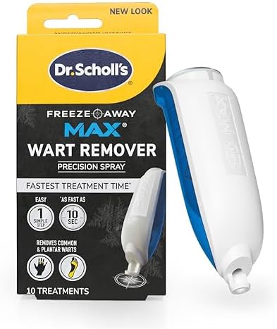 Dr. Scholl's Freeze Away MAX Wart Remover, 10 Treatments - As Fast As 10 Seconds to Treat Warts, Removes Common Warts & Plantar Warts on Hands & Feet, Easy to Use Precision Spray for Wart Removal