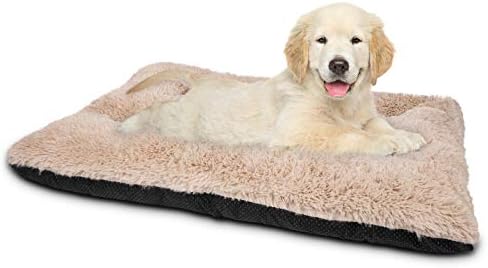JOEJOY Dog Bed Crate Pad, Ultra Soft Calming Dog Crate Bed Washable Anti-Slip Kennel Crate Mat for Medium Small Dogs, Dog Mats for Sleeping and Anti Anxiety，23" x 18", Beige