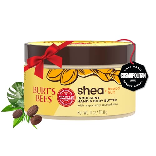 Burt's Bees Valentines Day Gifts, Shea + Tropical Fruit Indulgent Hand and Body Butter, Non-Greasy, Antioxidant Rich for Glowing Skin, Non-Irritating, Natural Origin Skin Care, 11 oz.