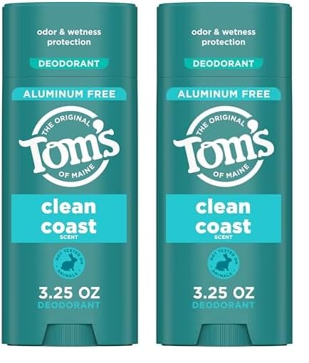 Tom’s of Maine Clean Coast Natural Deodorant for Men and Women, Aluminum Free, 3.25 oz (Pack of 2)