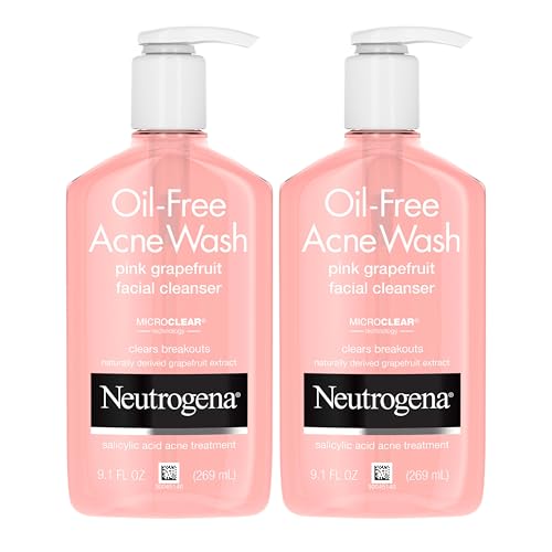 Neutrogena Oil-Free Pink Grapefruit Pore Cleansing Acne Wash and Daily Liquid Facial Cleanser with 2% Salicylic Acid Acne Medicine and Vitamin C, Twin Pack, 9.1 fl. oz, 2 Pack