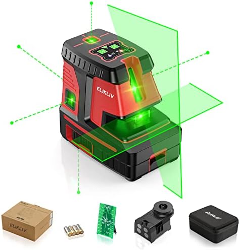 Laser Level,Elikliv 5-Point Self-Leveling Laser Level Line Tool with Pulse Mode-200ft Green Laser Range for Indoor/Outdoor Use Accurate Measurements Easy to Operate-Ideal for Construction/DIY Projects