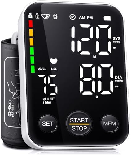 Blood Pressure Monitor Upper Arm Monitors for Home Use BP Machine with 2x120 Reading Memory Adjustable Arm Cuff 8.7"-15.7" Large Display with LED Background Light Storage Bag