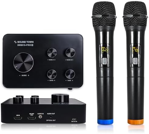 Sound Town 16 Channels Wireless Microphone Karaoke Mixer System, Supports HD ARC, Optical (Toslink), Smart TV, Media Box, PC, Bluetooth, Soundbar, Receiver, AUX (SWM15-PROS)