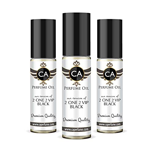 CA Perfume Impression of Carolina H. 2One 2VIP Black For Men Replica Fragrance Body Oil Dupes Alcohol-Free Essential Aromatherapy Sample Travel Size Concentrated Long Lasting Roll-On 0.3 Fl Oz-X3