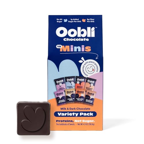 Oobli Milk & Dark Chocolate Variety Pack Minis, Low Sugar, Low Carb, Keto, No Sugar Alcohols, Gluten-free (10-pack)