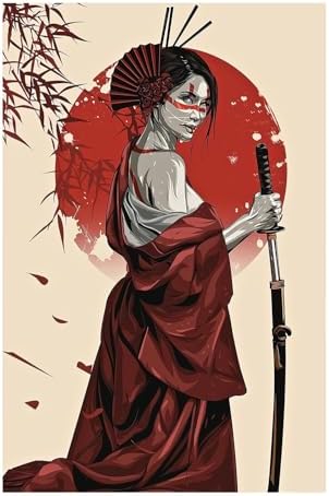 zhufuyl Japanese Female Warrior Vintage Retro Female Ninja Posters Personality Family Decorative Painting Wall Art Canvas Posters Gifts 12x18 inch No Frame