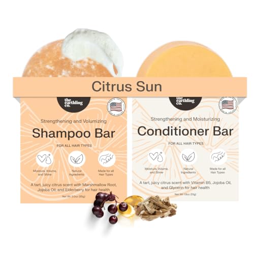 The Earthling Co. Shampoo & Conditioner Bar Set - Promote Hair Growth, Strengthen & Volumize All Hair Types - Paraben & Sulfate Free Formula with Natural Ingredients for Dry Hair (Citrus Sun)
