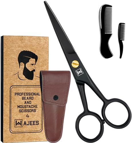 Beard Scissors for Men A Complete Set of Grooming Scissors Men, 1 Mustache Comb, & 1 Beard Grooming Comb in a Carrying Pouch Perfect Mustache Scissors, Men’s Facial Hair Scissors