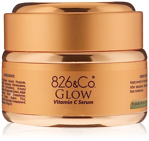 826 & Co. GLOW Brightening Firming Vitamin C Serum with 8% Vitamin C, Niacinamide & N-Acetyl Glucosamine, Daily Face & Neck Gel for Discoloration, Uneven Tone, Fine Lines & Distressed Skin. 1oz