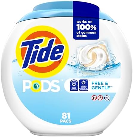 Tide PODS Free & Gentle Laundry Detergent Soap Pacs, 81 Count, Tide PODS Laundry Detergent