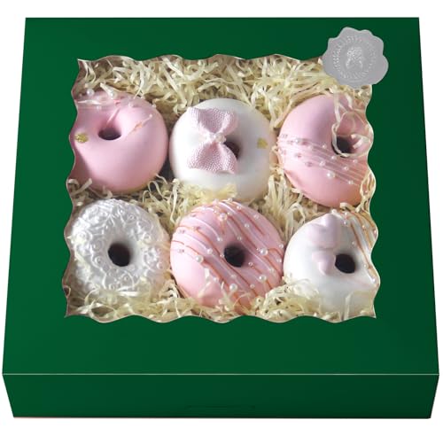 qiqee Auto-pop up Deep Green Pie Boxes with Window 10x10x2.5 inch 30Packs Cookie Donut Bakery Box
