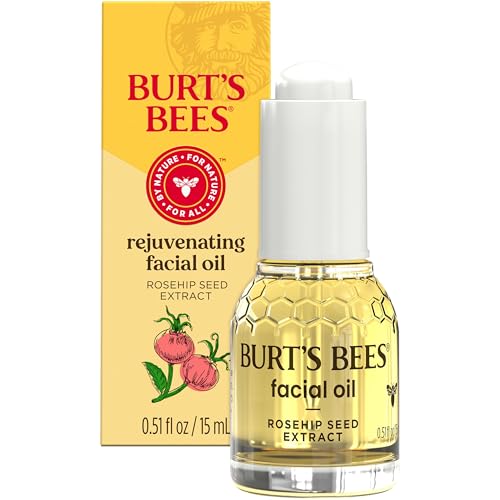 Burt's Bees Gua Sha Face Oil With Rosehip Seed Extract, Reduces Appearance of Fine Lines and Wrinkles, Use with Ice Roller & Facial Tools, Natural Origin Skin Care, 0.51 fl. oz.