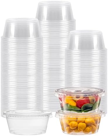 TashiBox [3.25 oz. - 200 Sets Portion Cups with Lids - Soufflé Cups, Jello Shot Cups With Lids, Clear Plastic Containers With Lids, Plastic Cups for Meal Prep, Salad Dressing, & Medicine
