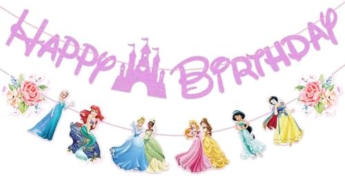 Pink Princess Birthday Banner for Girls, Princess Birthday Party Decoration For Girls Kids Birthday Party Baby Shower Decorations (Pink)