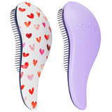 Crave Naturals Glide Thru Detangling Hair Brushes for Adults & Kids Hair - Detangler Hairbrush for Natural, Curly, Straight, Wet or Dry Hair - Hair Brushes for Women - 2 Pack - Pink Hearts & Purple