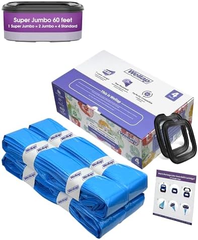 Super Jumbo Litter Refill Bags 60ft Compatible with Your Litter Refill Cartridge, Up to 16 Months, Cat Kitty Litter Refills Odor Control (4 Pack)