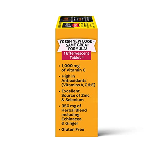 Airborne 1000mg Vitamin C with Zinc, SUGAR FREE Effervescent Tablets, Immune Support Supplement with Powerful Antioxidants Vitamins A C & E - 30 Fizzy Drink Tablets, Very Berry Flavor