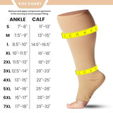 Compression Socks for Women and Men 20-30 mmHg - Extra Wide Calf Medical Compression Stockings Open Toe for Swelling, Lymphedema, Travel - Beige, 6X-Large - AB211