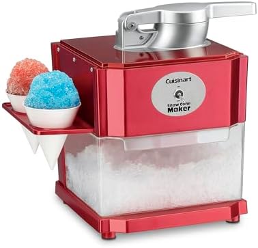 Cuisinart Snow Cone Machine, Home Shaved Ice Maker for Snow Cones, Snow Cone Maker with Reuseable Paper Cups, Makes 5 Icy Cones for Slushies, Frozen Drinks , Red, SCM-10P1