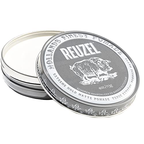 REUZEL Extreme Hold Matte Pomade, Strongest All Day Hold, Water Soluble Styling, No Shine & Flake Free, Easy To Wash Out, For and Hairstyles, 4 oz