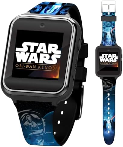 Star Wars Kids Smartwatch with Obi-Wan Kenobi Design, 10 Clock Faces, Selfie Camera, Voice and Video Recorder, Step Counter, Calculator, Alarm, Fun Games, and 3 Wallpapers – Fits Wrists 5.5"-8.0"