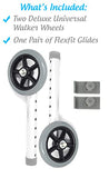 Universal Walker Wheel Kit: 5 Inch Sport Wheels and FlexFit Ski Glides (Gray)