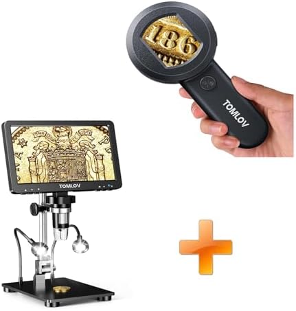 TOMLOV P10 Microscope for Adults Kids, Handheld Coin Magnifier with Light for Error Coins, Collector Portable 100X Jewelers Loupe+DM9 Pro