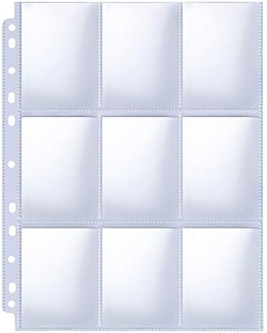 HERKKA Trading Card Sleeve Pages, 100 Pack 9 Pocket Album Pages 11 Holes Fit 3 Ring Binder