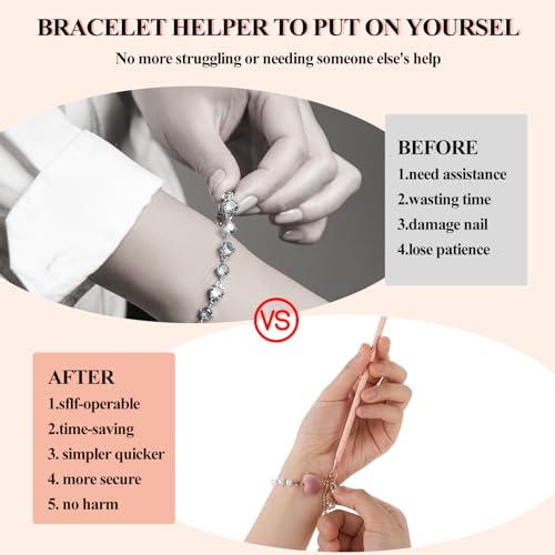 Bracelet Helper to Put on Yourself Include Bracelet Wearing Aid Hook and Clips Metal Bracelet Assistance Tool Jewelry Fastening Tools for Necklace/Watch Clasps, Zippers, Crafts, Arthritis Elderly