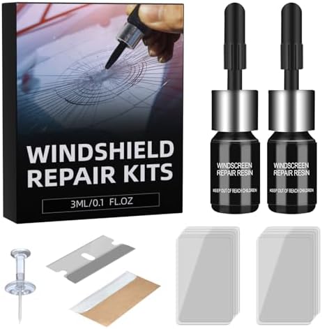 Windshield Crack Repair Kit, 2025 Upgrade 2 Bottles Nano Glass Crack Repair Liquid Quick Windshield Repair for Chips and Cracks, Bulls-Eye and Star-Shaped Crack-Black
