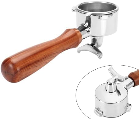 54mm Portafilter Compatible with Breville RM-BES870XL, BES878BSS, BES840XL, BES840CBXL, BES840BSXL, BES810BSS, Double Spouts 3 Ears, Stainless Steel Head and Filter Basket and Wood Handle