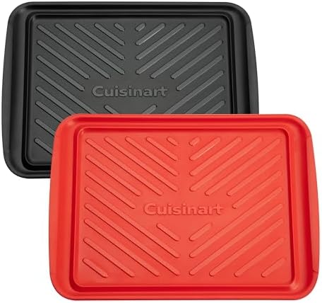 Cuisinart Grilling Prep and Serve Trays, 17x10.5 inch BBQ Safe for Food Handling, 2 Dishwasher Safe Nesting Trays Black and Red, Perfect Grilling Tray for Cooked and Raw Meat, Fits 6 Burgers
