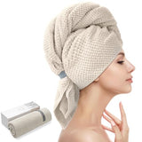 YFONG Microfiber Hair Towel Wrap with Elastic Strap for Women - Fast Drying Turbans for Long, Thick, Curly, Wet Hair