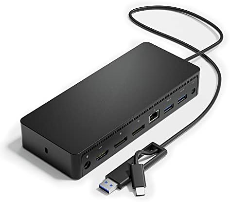 D6000 Universal Docking Station, USB 3.0 and USB C Single 5K or Triple 4K Display Docking Station with two DisplayPort and HDMI for Windows and Mac (2DP, 1HDMI, 4USB3.0, 1Audio, 1USB C, 1Speaker out)
