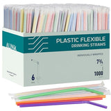 ALINK 1000 Count Colorful Flexible Plastic Drinking Straws, Individually Wrapped, Disposable Bendy Straws - 7.75 in x 0.23 in