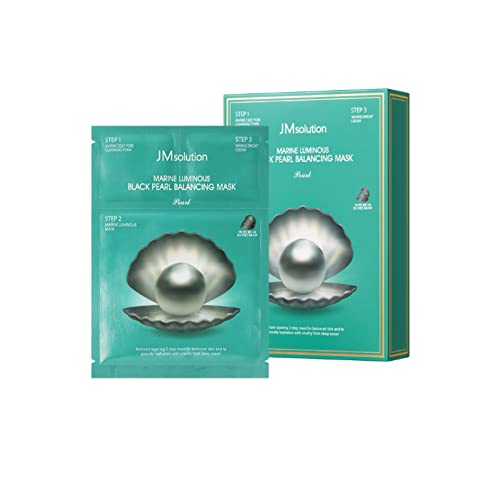 JMsolution Marine Luminous Pearl Mask -3STEP Intensive Care- Korean Skincare Facial Mask-10 sheets for all skin type (Black Pearl)