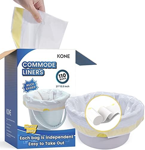 KONE 110 Count Commode Liners Disposable Waste Bags Fits All Standard Bedside Portable Toilet Chair Bucket Potty Bedpan Easy to Use