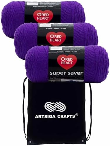 Red Heart Super Saver Amethyst E300-356 (3-Skeins - Same Dye Lot) Worsted Medium #4 Acrylic Yarn for Crocheting and Knitting with Project Bag