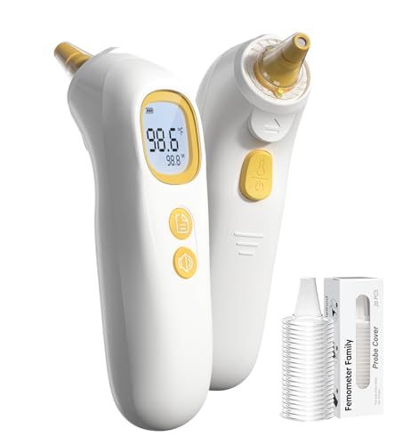 Ear Thermometer, Highly Accurate Thermometer for Kids, Adults and Toddlers, 32 Memory Recall, 1s Fast, 3 Color Fever Alarm with Mute Mode, 21 Disposable Probe Covers